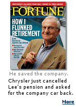 Sad times in America. With Chrysler preparing to file bankruptcy, 84 year-old Lee Iacocca was told his pension is being cancelled, and please return the company car.